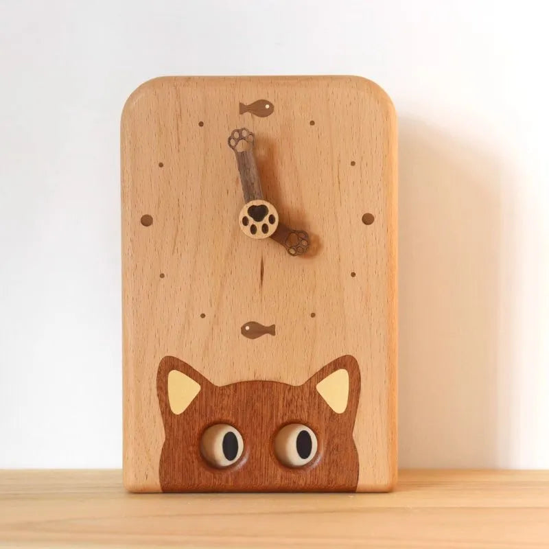 Wooden Cat Desktop Clock