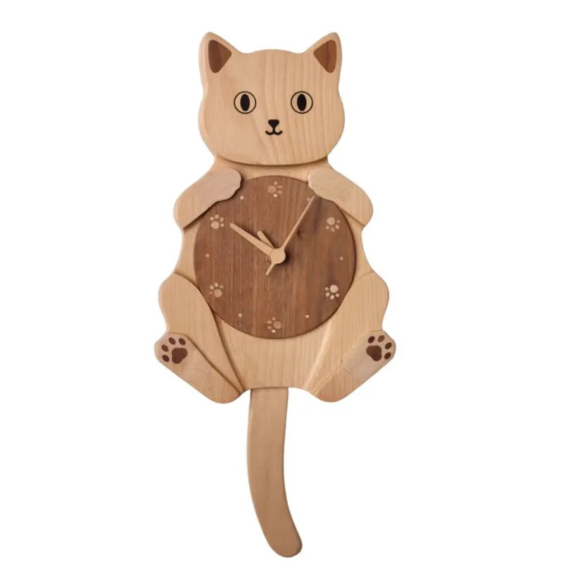 Wooden Cat Pendulum Wall Clock