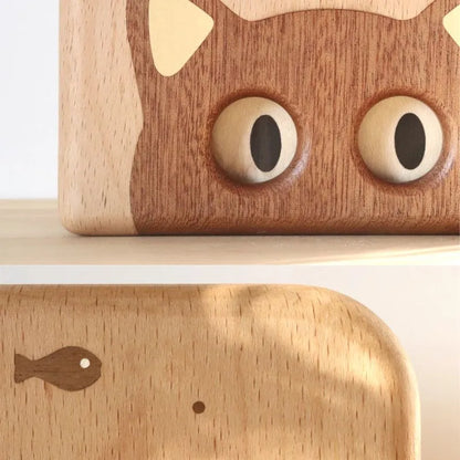 Wooden Cat Desktop Clock