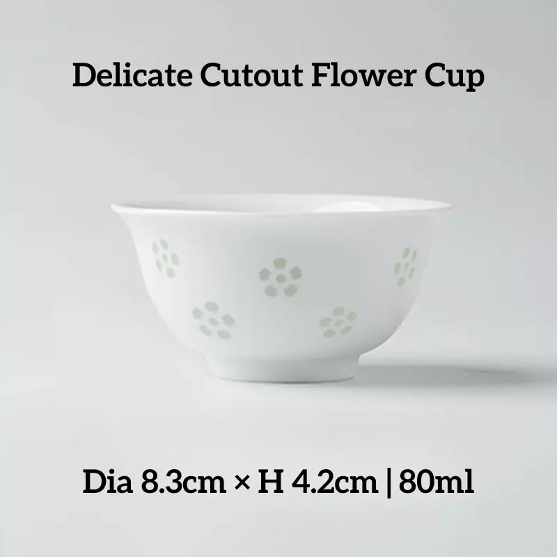 White Porcelain Linglong Little Blossom Cup - 80ml