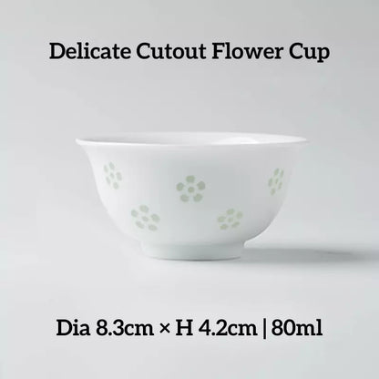 White Porcelain Linglong Little Blossom Cup - 80ml